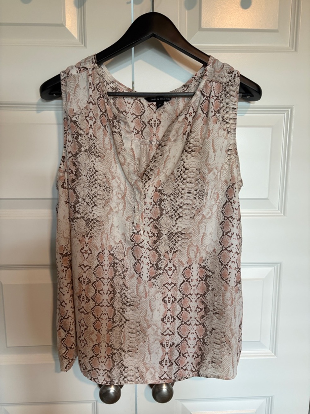 Zac & Rachel Blush Taupe Snake Print V-Neck Sleeveless Top